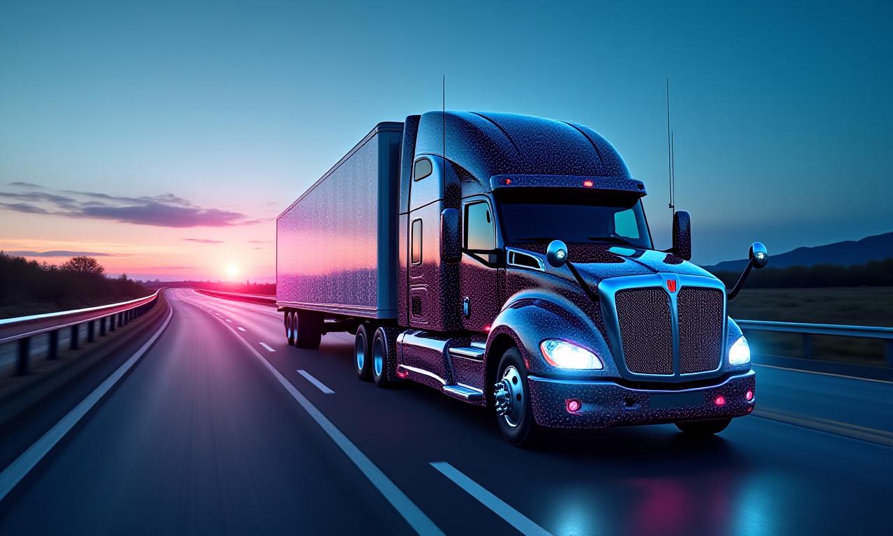 Modern logistics truck with data overlays
